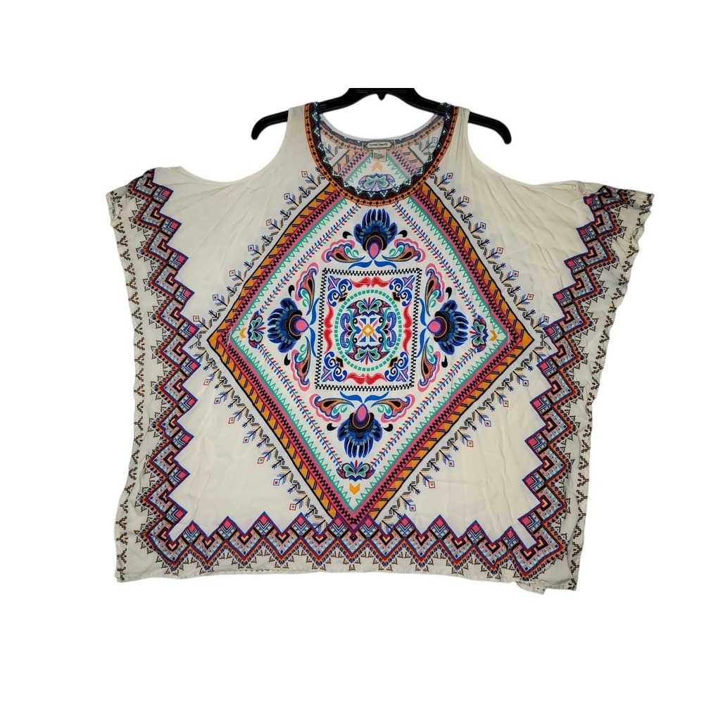 FLYING TOMATO Blouse Women's Large Top Geometric Sleeveless Multi-Color